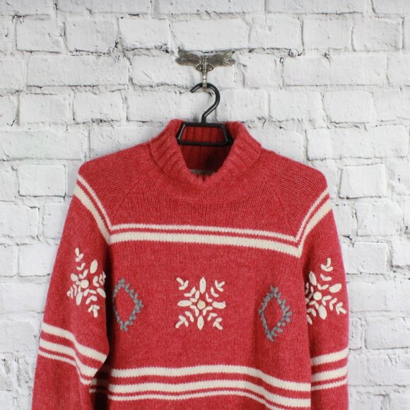 Vintage EMS Womens Red Wool Snowflake Sweater Size M Nordic Knit Warm Winter Top - Picture 2 of 8
